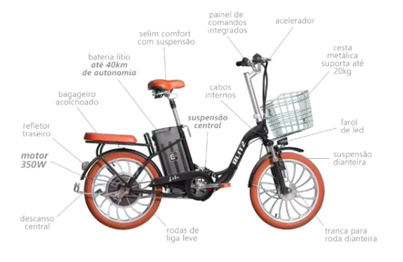 Diversas características técnicas da bicicleta elétrica BLITZ Life